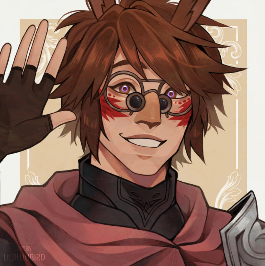 Portrait of Mishka by @LilBluuBird on Twitter.